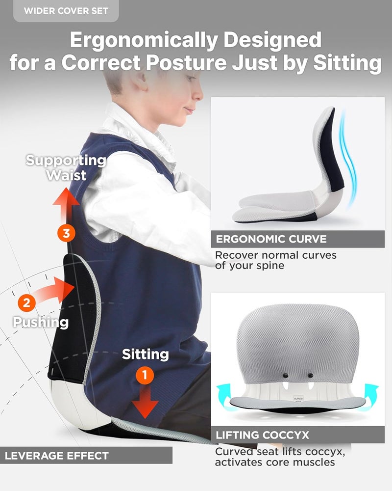 curble Wider(Standard Wide) Cover Set – Lower Back Support Chair with Detachable Cover, Lumbar Support Back Posture Corrector, Back Pain Relief (Set Grey) - Image 4